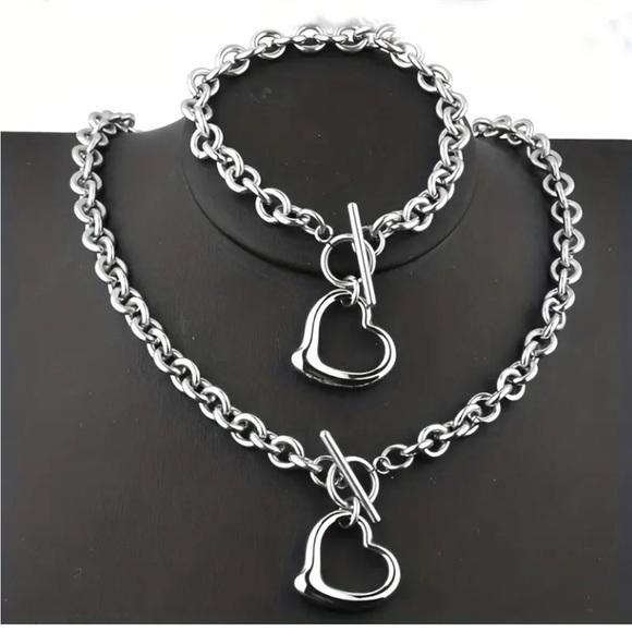 Jewelry - 1 Set Titanium Steel Stainless Steel Heart Necklace Bracelet Set